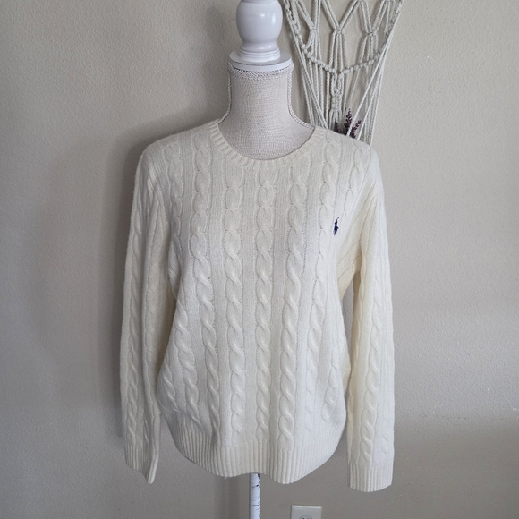 Polo Ralph Lauren Womens Cable Wool Cashmere Crew Neck Sweater Size XL NWT $228 - Picture 2 of 10